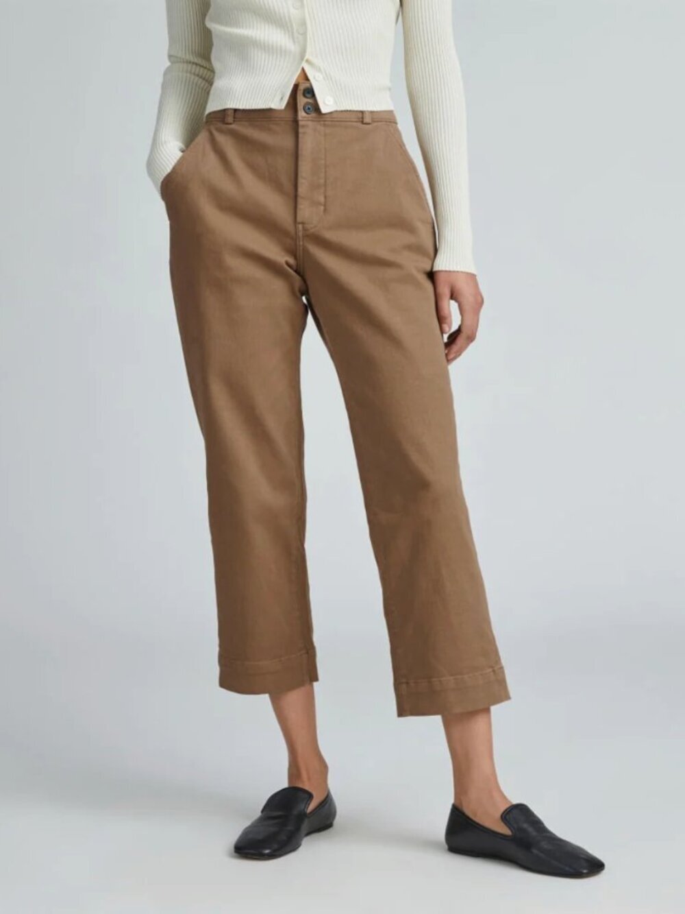 Everlane The Organic Cotton High Rise Slim Straight Leg Ankle Pant Brown, size 4
